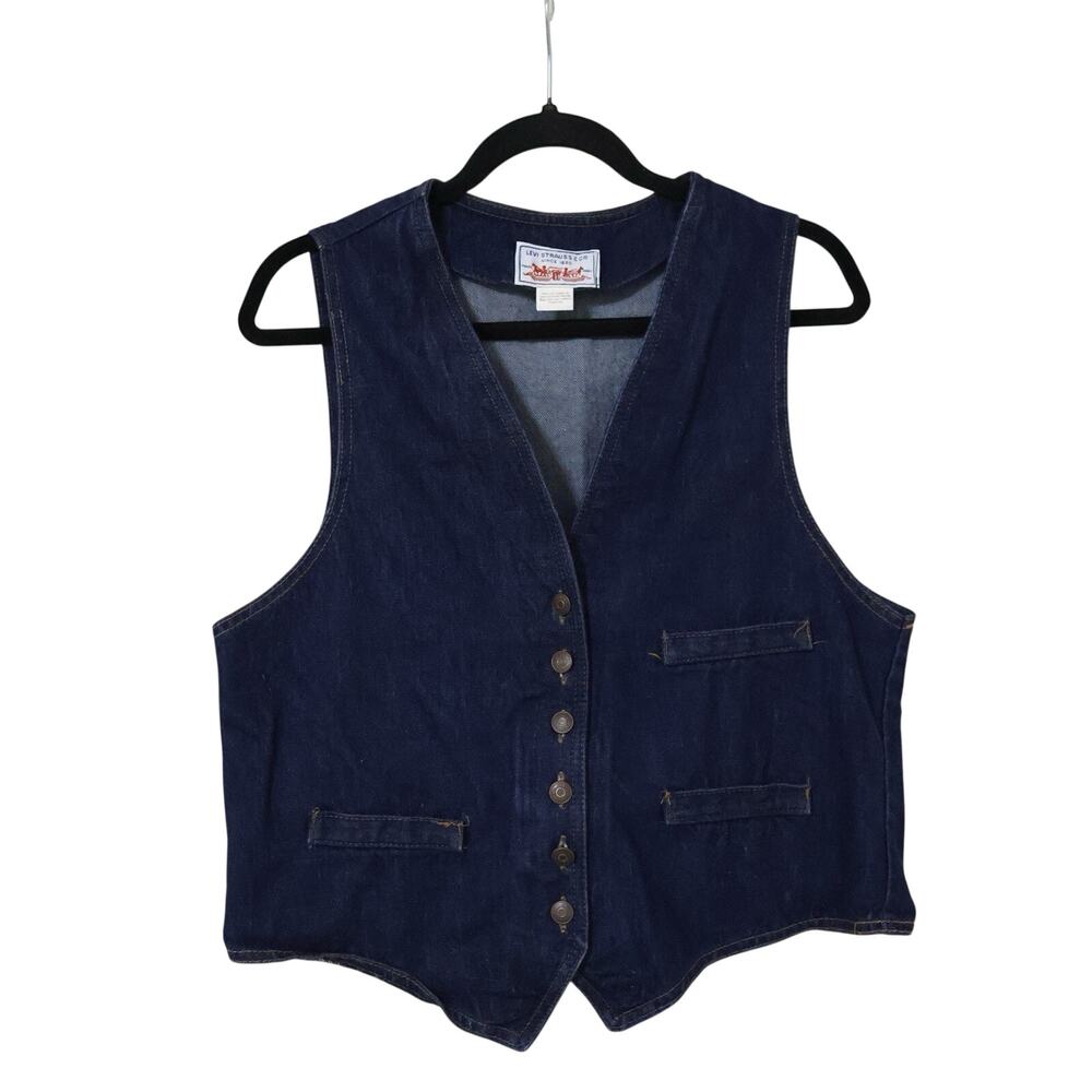 Vintage Levi Strauss & Co Dark Wash Denim Vest L Western Boho Rodeo 70s RARE